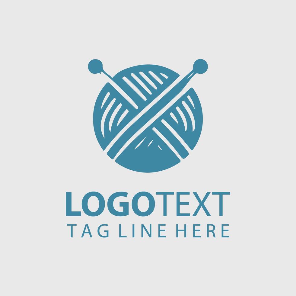 A blue ball of yarn with two knitting needles logo vector