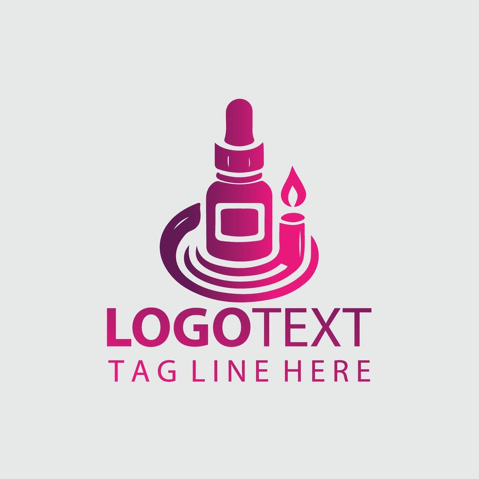 A pink bottle with a candle logo vector