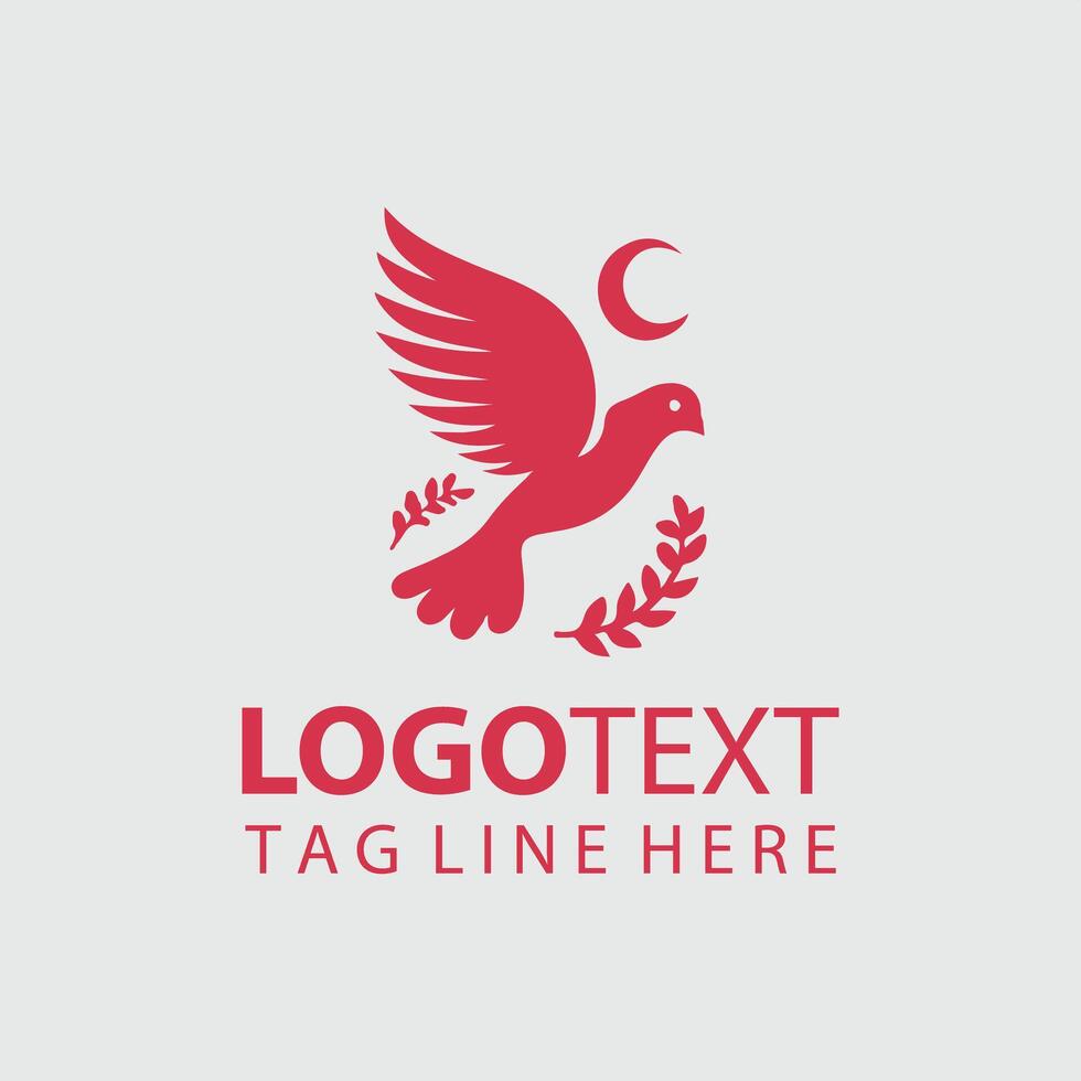 A red dove with a crescent moon logo vector