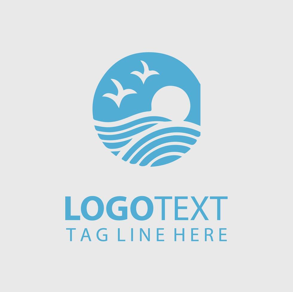 A blue ocean and waves logo design vector