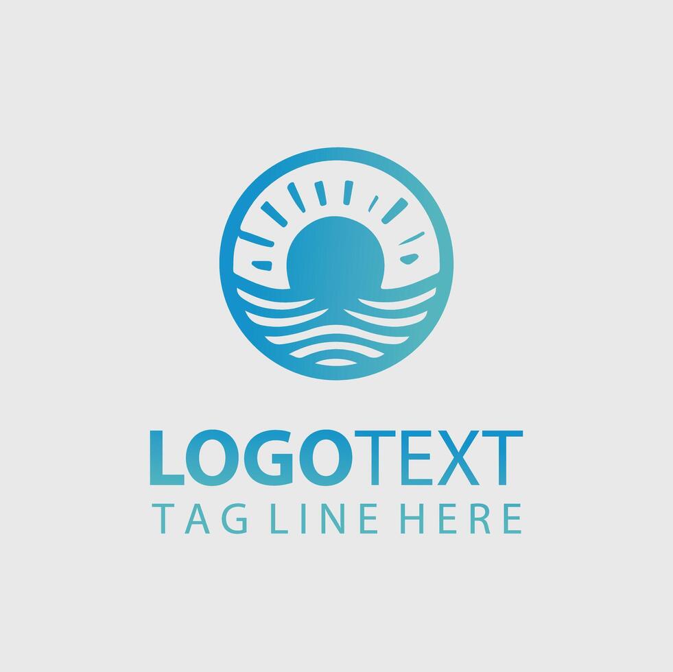 A blue logo with a wave and sun vector