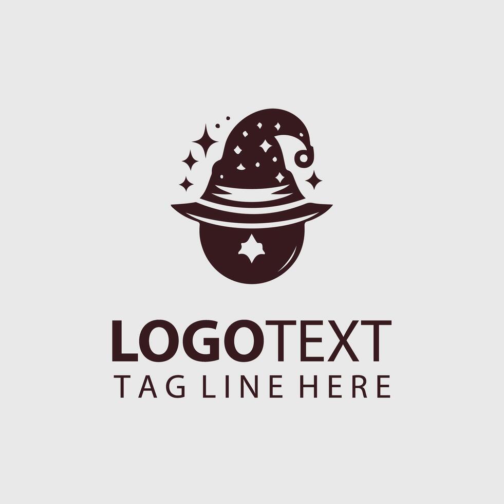 A black and white logo for a witch hat vector