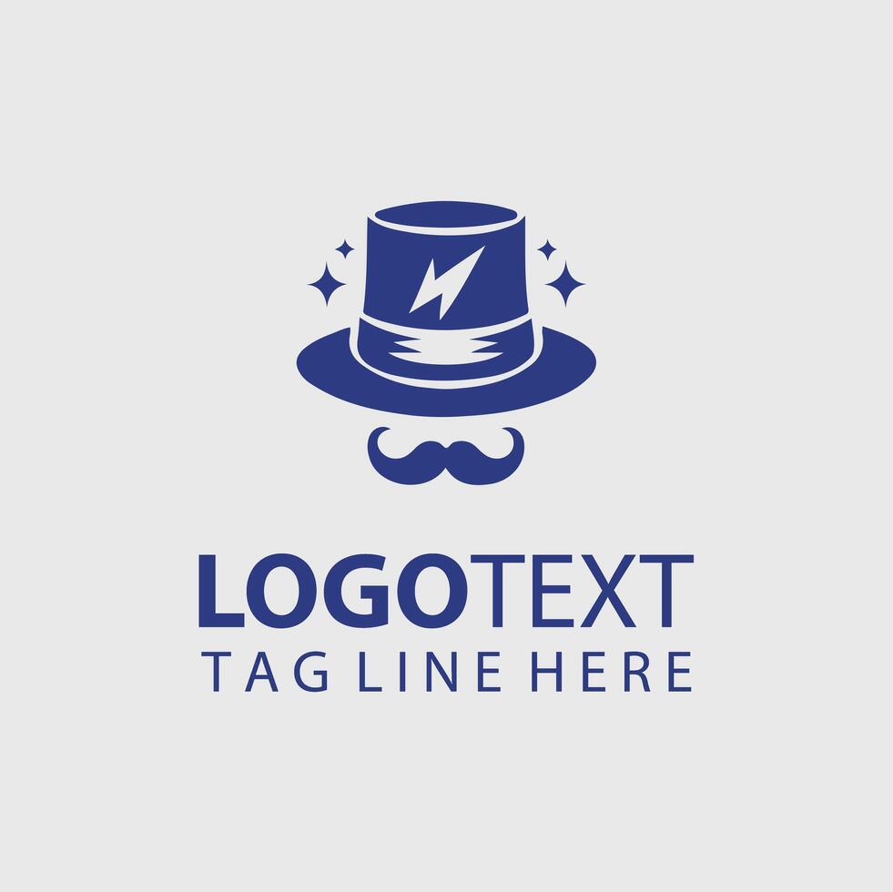 A hat with a mustache and lightning bolt logo vector