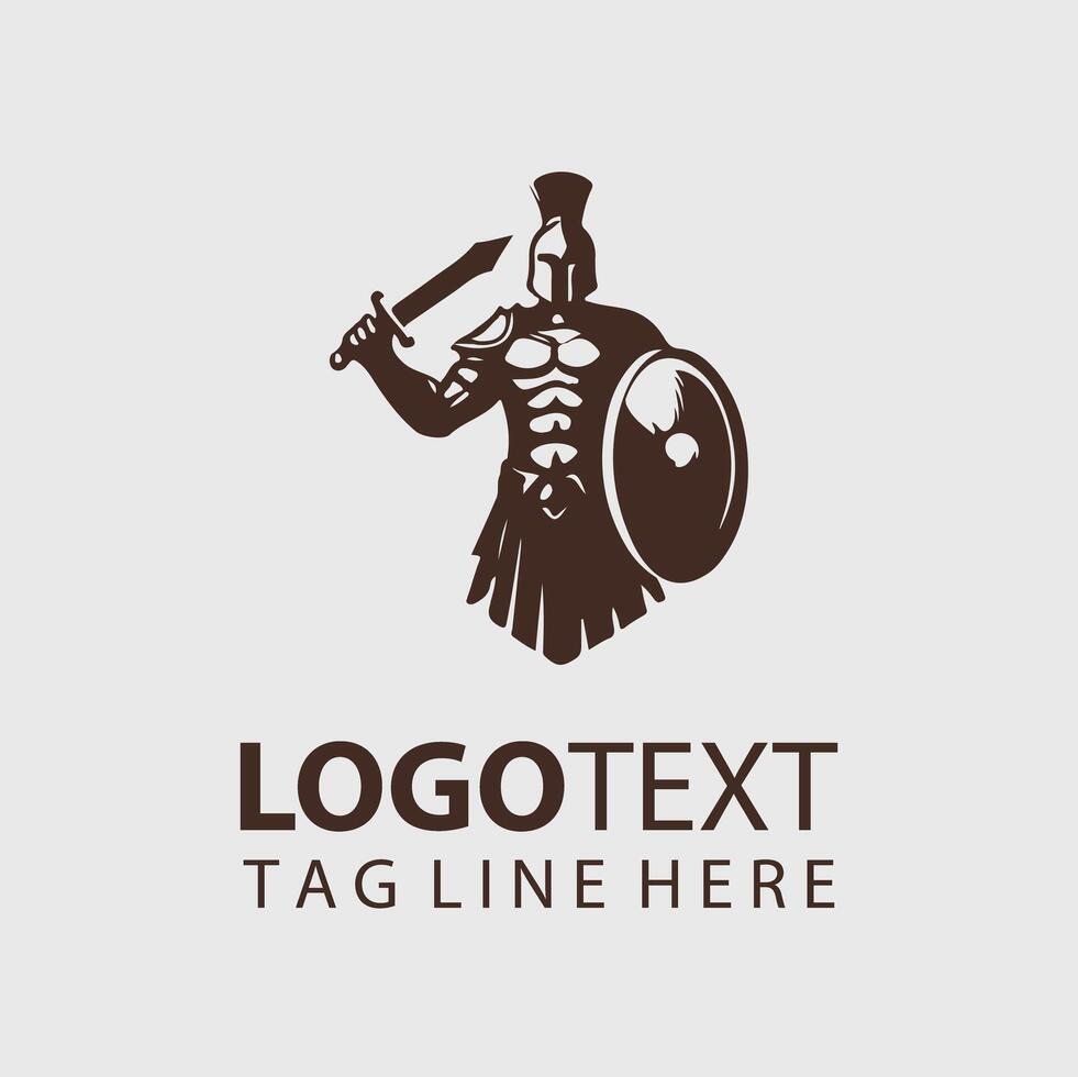 A spartan warrior with a shield and sword logo vector