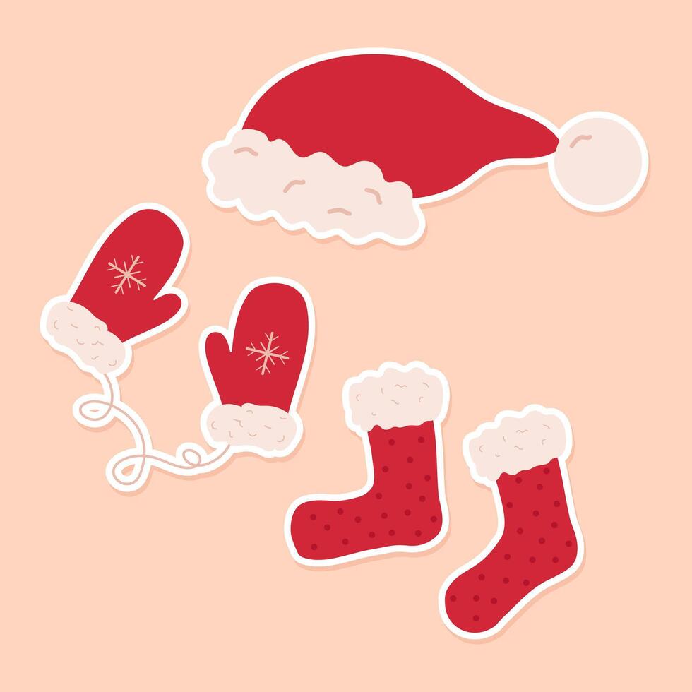 Christmas design elements, stickers set vector