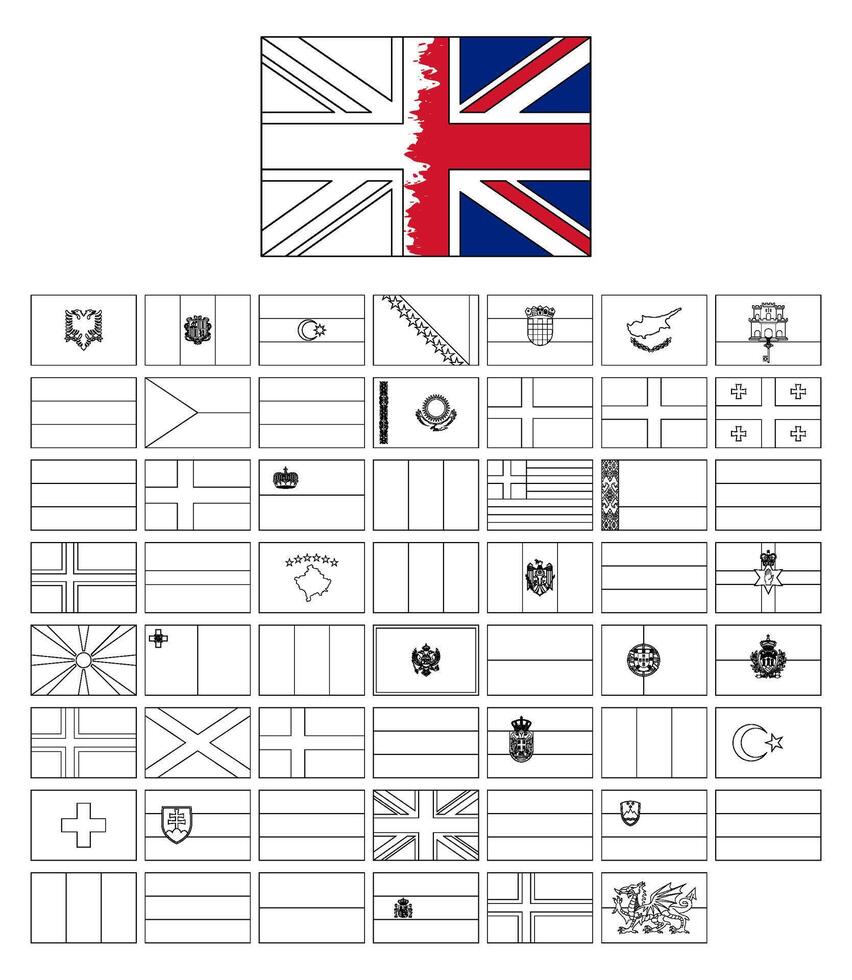 Europe flags coloring pages for kids vector