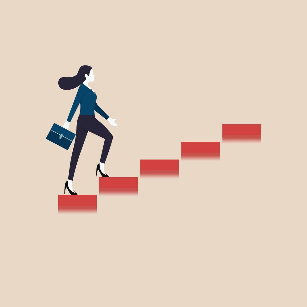 Business woman walks up stair to top vector