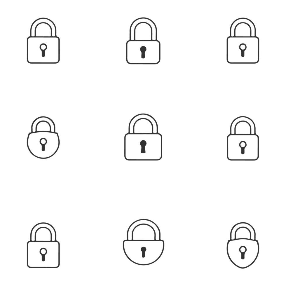 Essential Minimalist Lock Icons - Line Art Logo Set vector