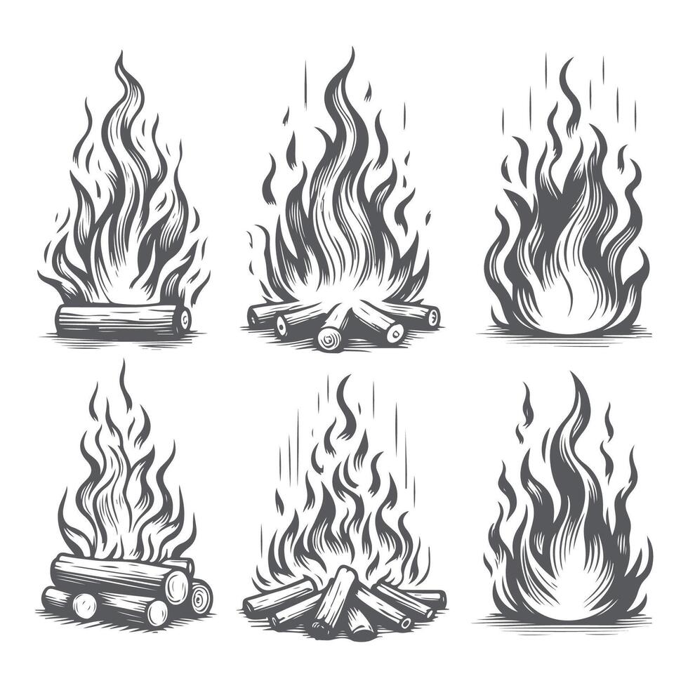 Fiery Expressions Hand Drawn Flame Illustration Series vector