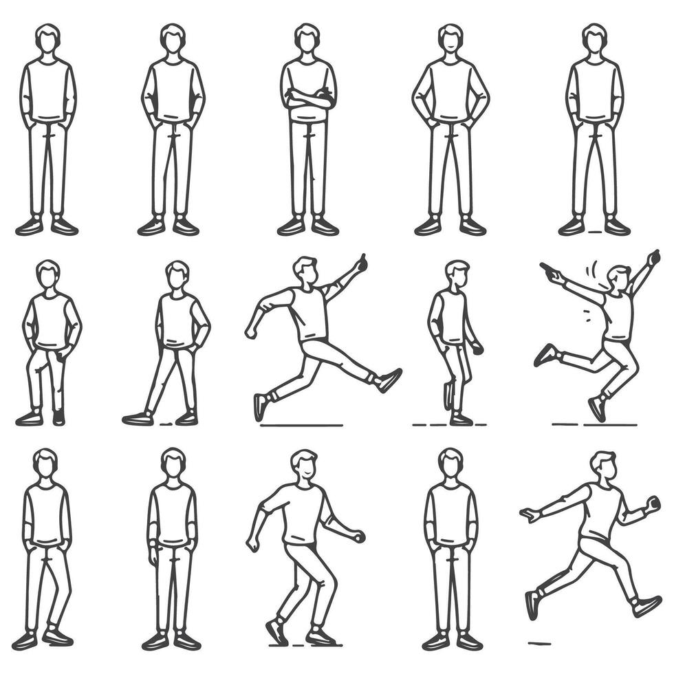 Man Standing and Moving in Different Poses Illustration vector