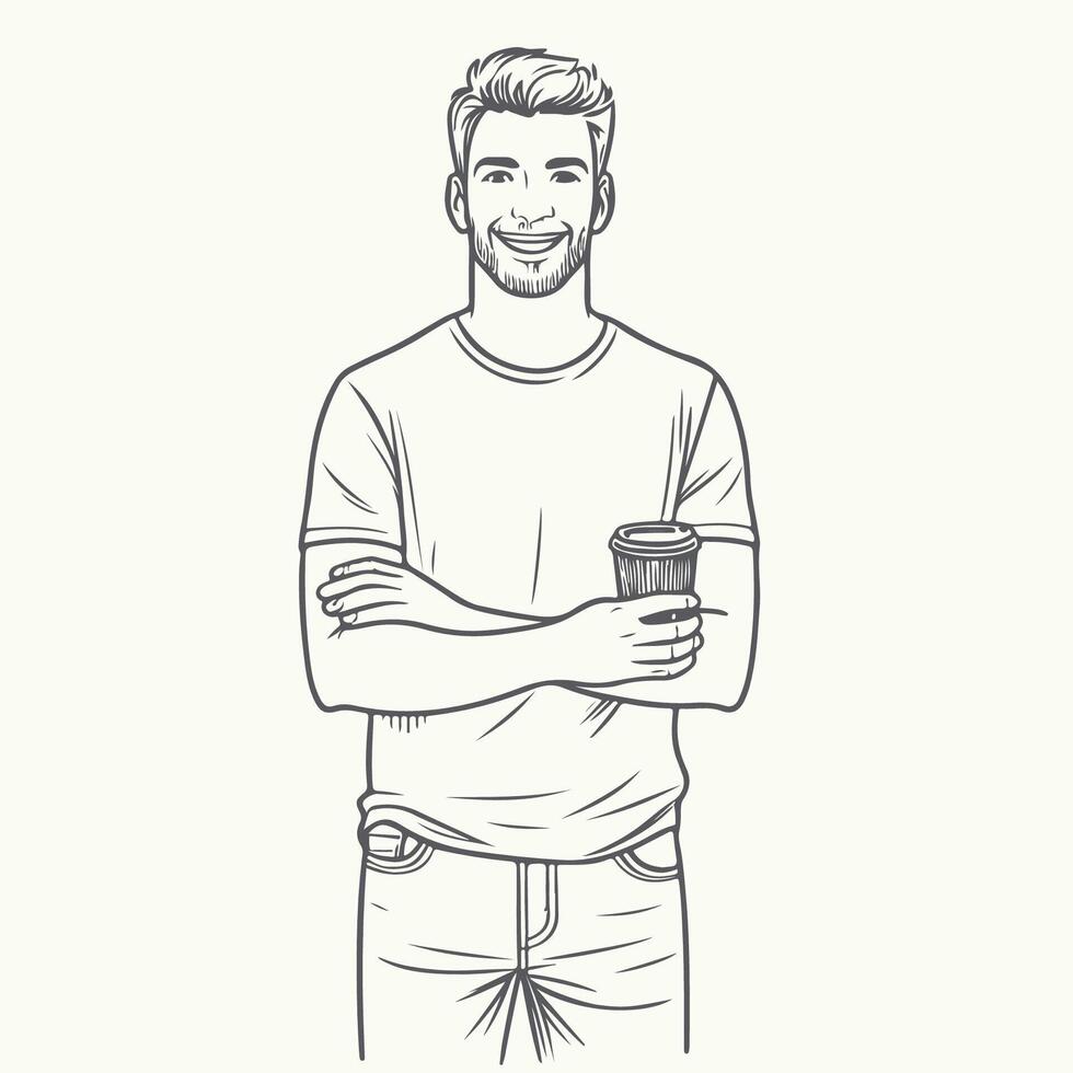 Man Holding Coffee Sketch vector