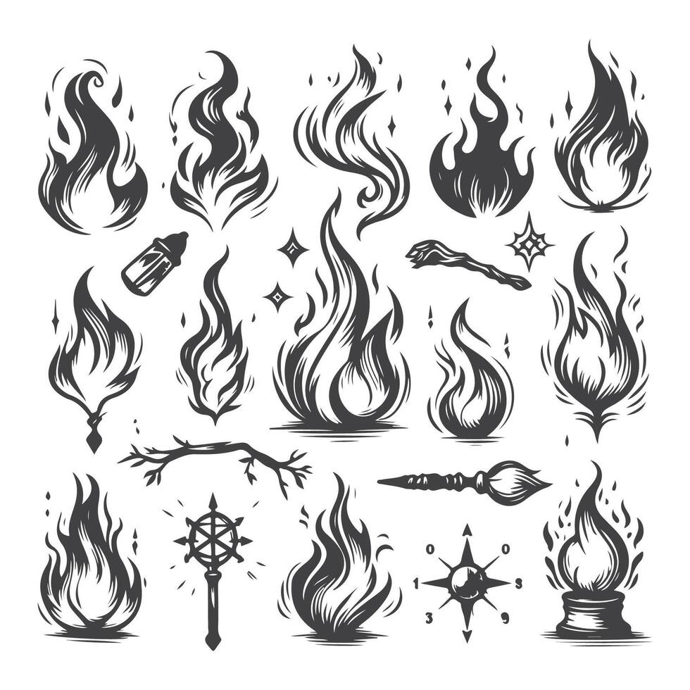 Embers and Flames Hand Drawn Fire Illustration Series vector