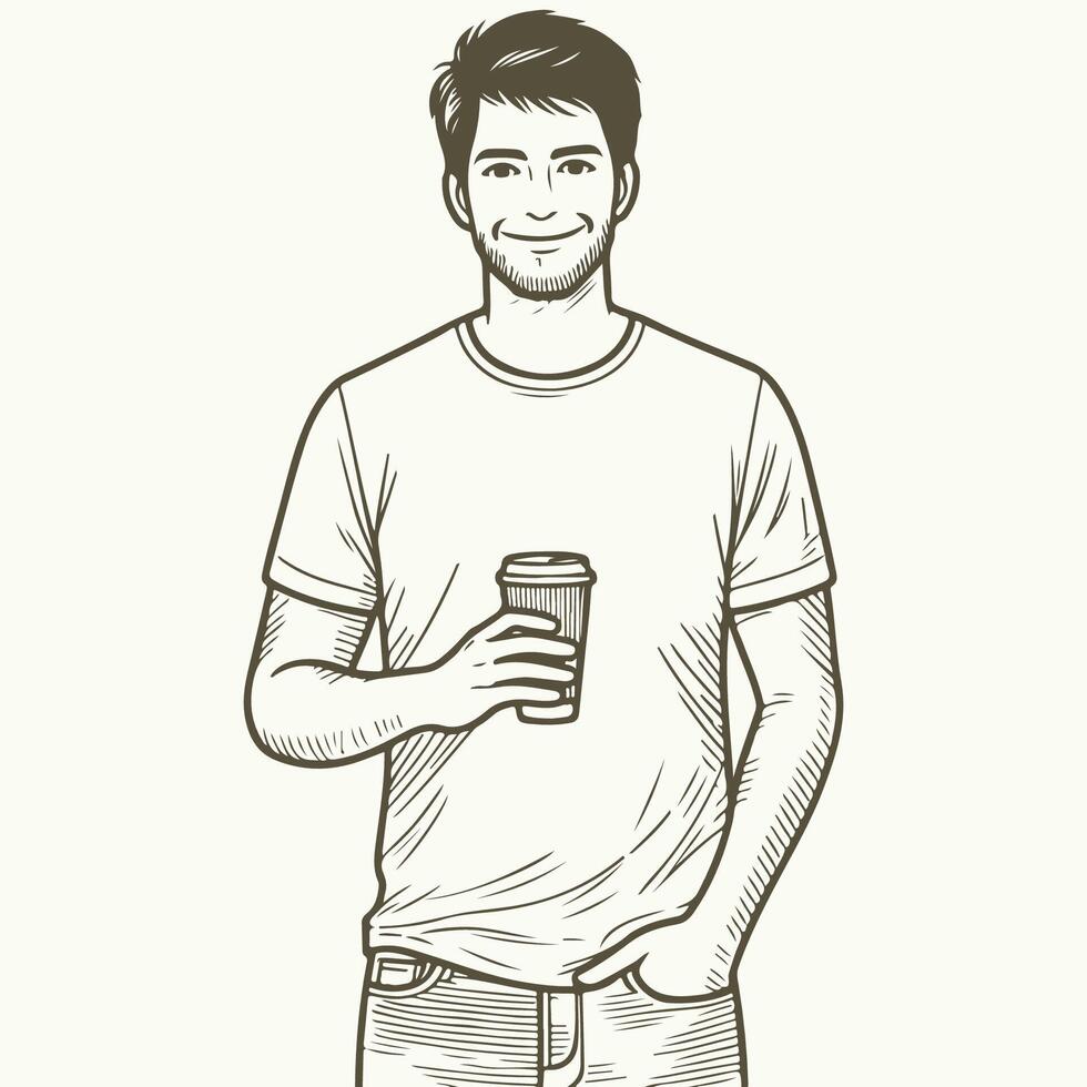Relaxed Man with Coffee Sketch vector