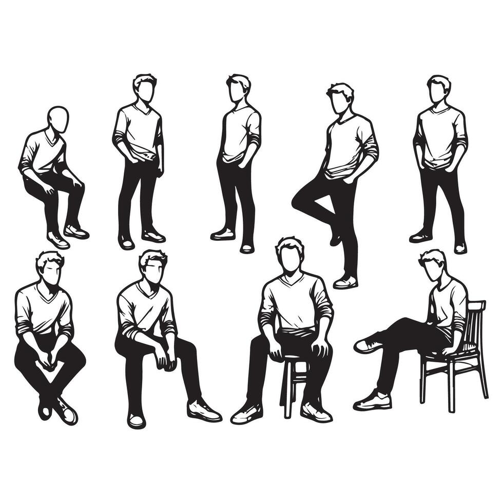 Sketches of Man in Seated Poses- Artistic Study vector