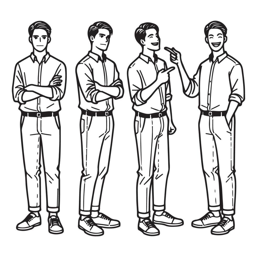 Man Standing in Various Poses Sketch Style Art vector
