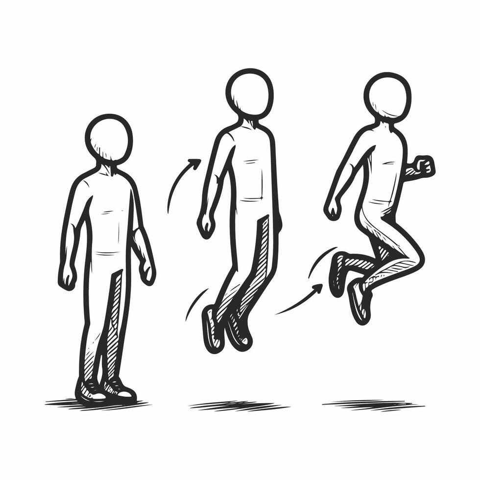 Expressive Jumping Poses- Hand Drawn Man Sketches vector