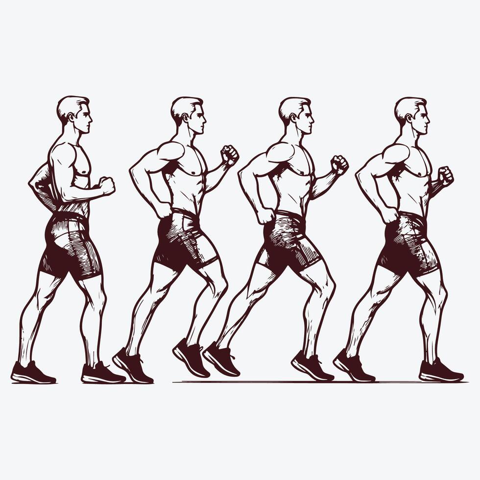 Hand Drawn Running Poses of Man in Sketch Style vector