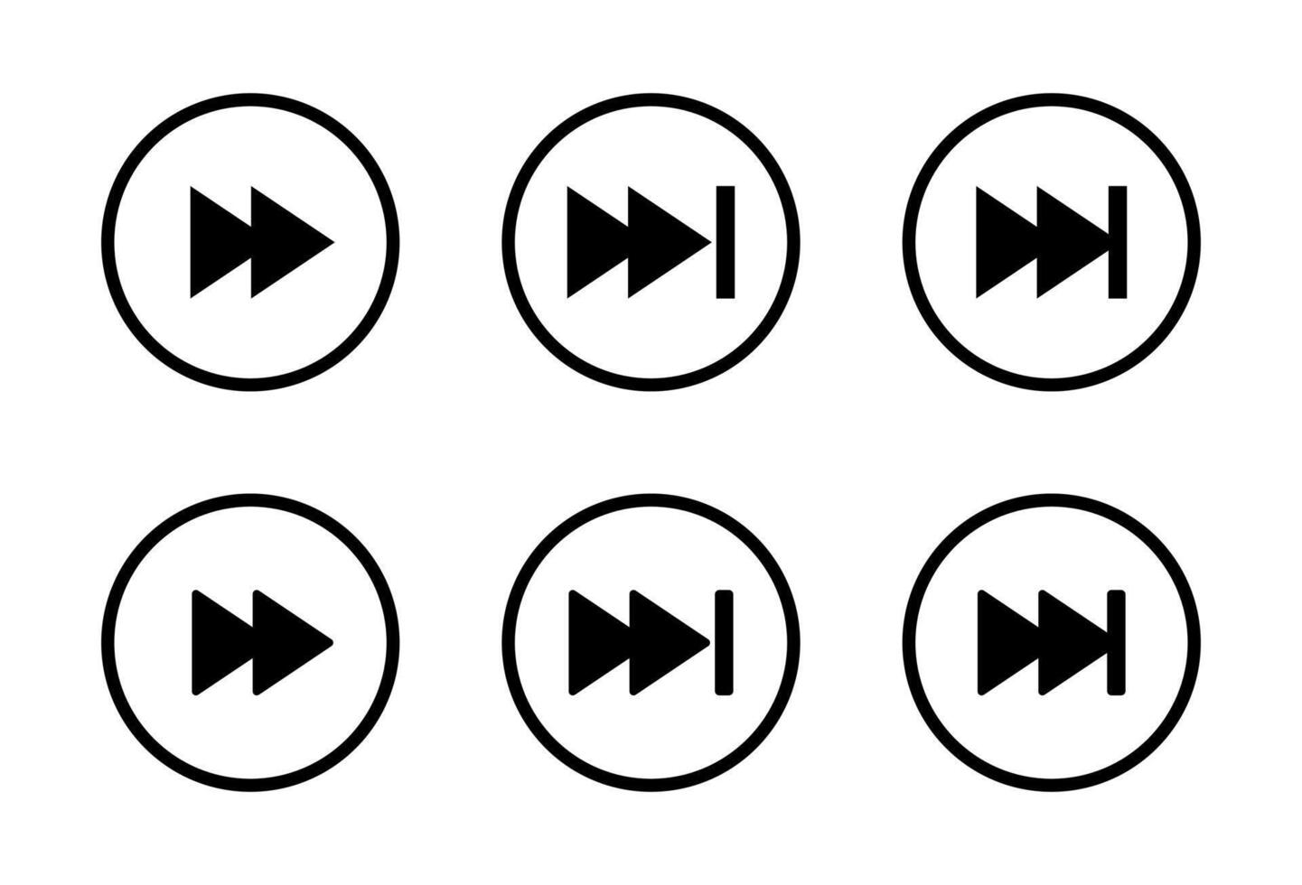 Forward icon set on circle line. Next track sign symbol of media player elements vector