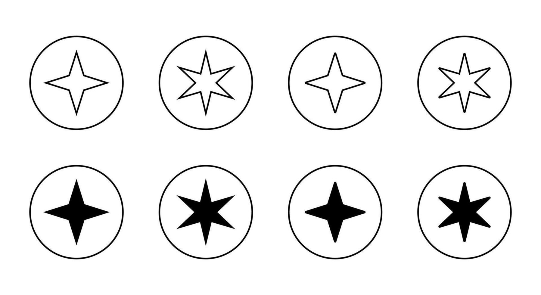 Twinkle star icon set on circle line. Sparkle stars sign symbol vector