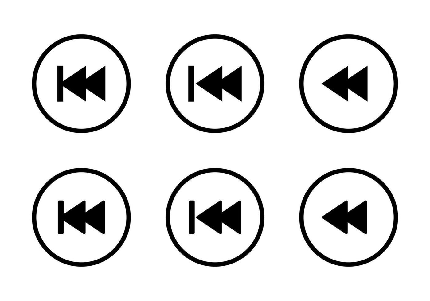 Rewind icon set on circle line. Backtrack symbol of media player elements vector