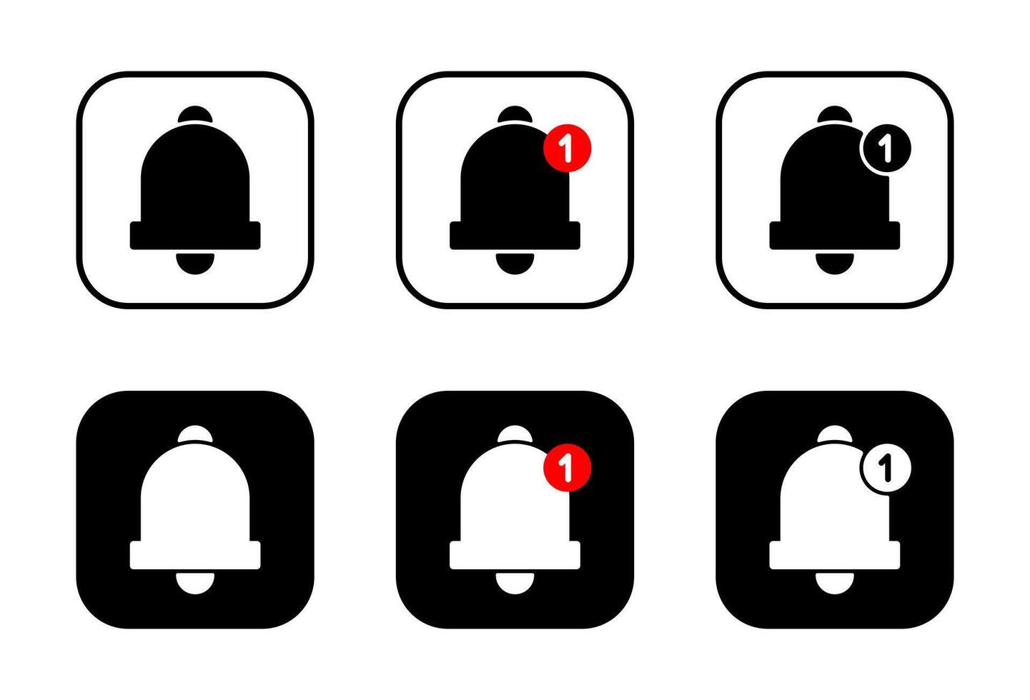 Notification bell icon set on black square. New notice sign symbol vector