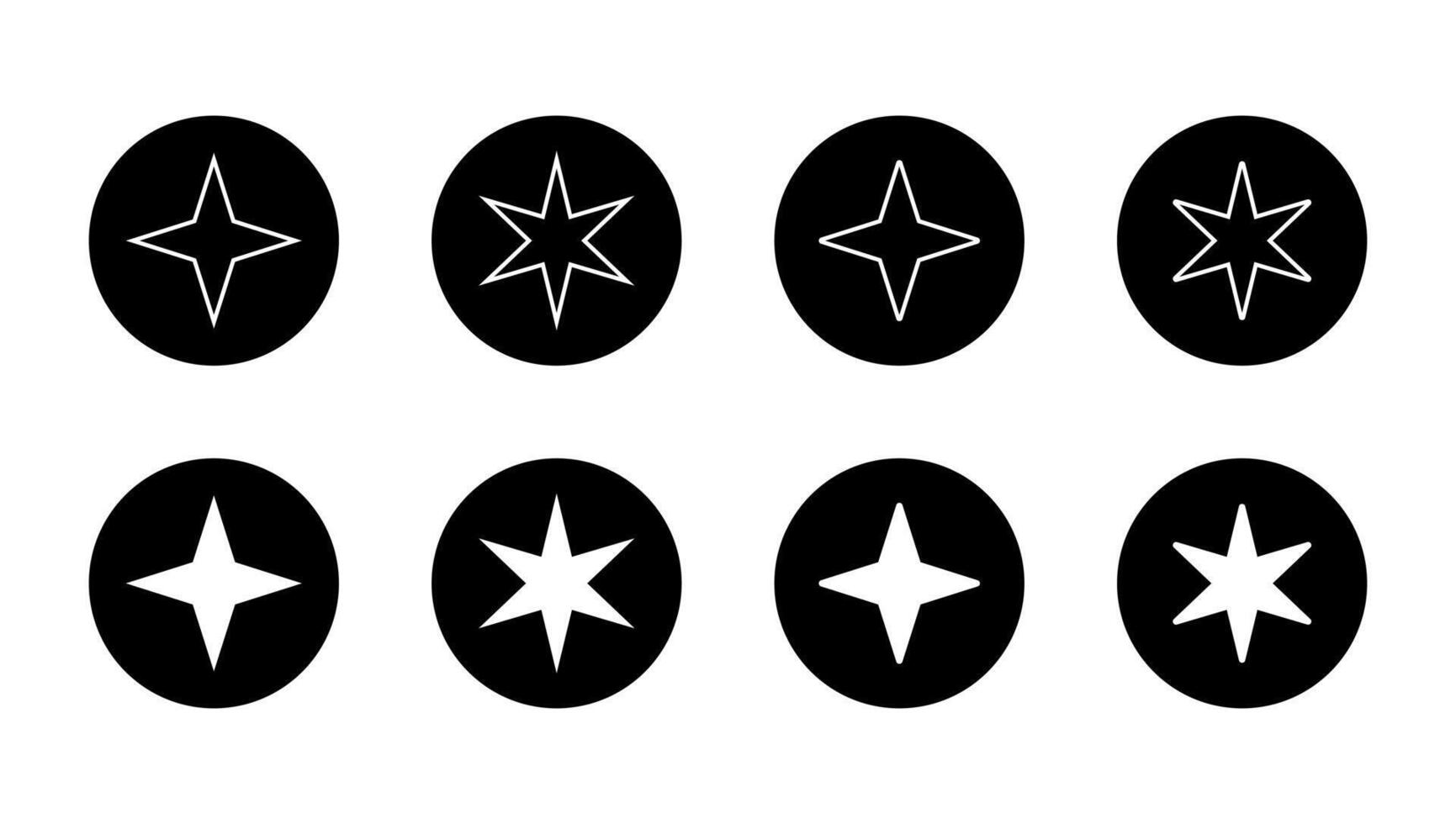 Twinkle star icon set on black circle. Sparkle stars sign symbol vector