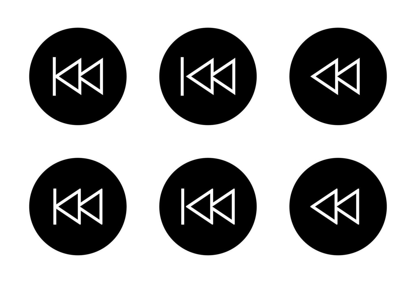 Rewind line icon on black circle. Back track sign symbol of media player elements vector