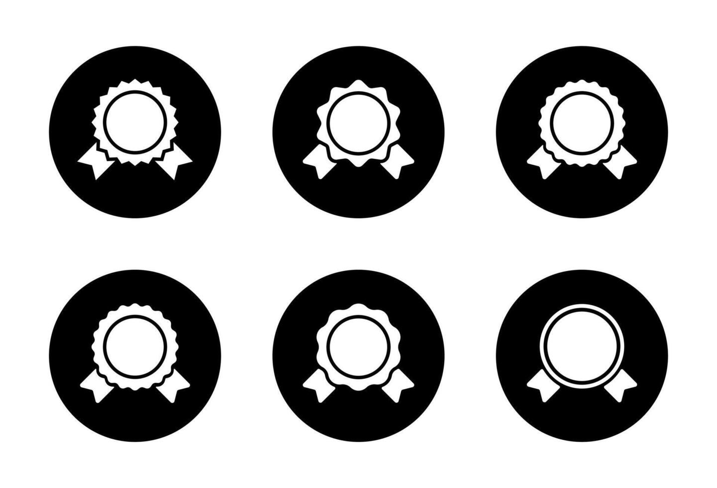 Badge with ribbons icon set collection on black circle. Award, prize, medal sign symbol vector