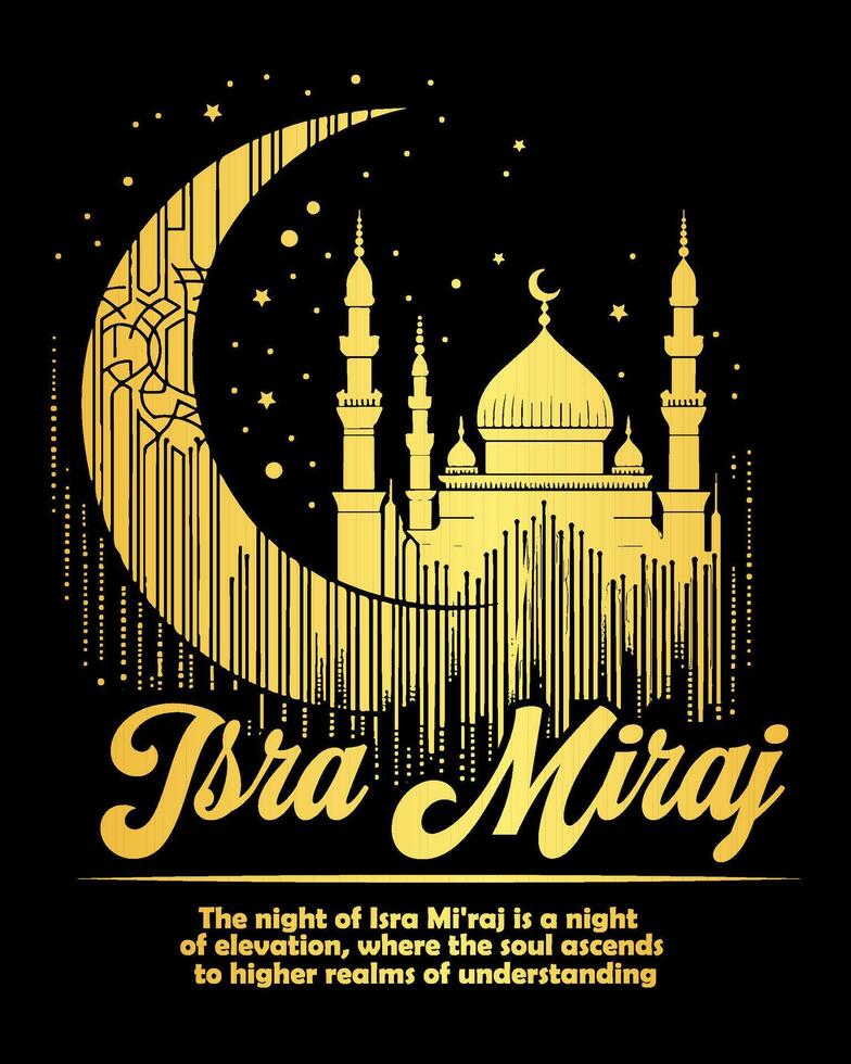 Isra Mi'raj Mosque Night Journey and moon concept Gold Color Template vector