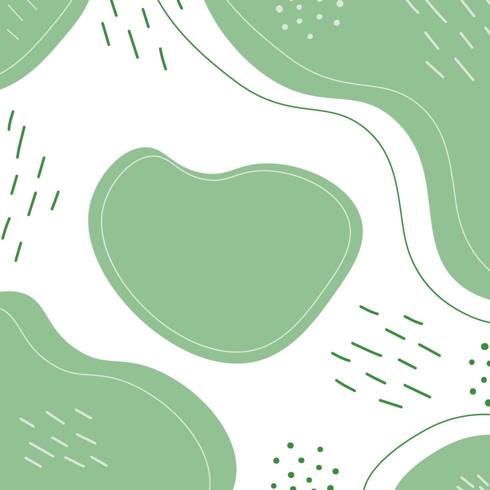Abstract spots with Doodle stroke and dots in trendy soft green. Spring abstract background texture. Isolated illustration Cards, poster, leaflets, banner, greetings, price, label or web promo vector