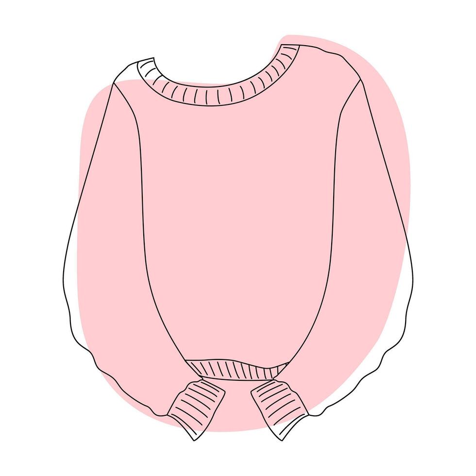 Outline stylized sweater with long sleeve and abstract spot in trendy soft green. Ugly Sweater Day. Isolated illustration Web promo backdrop, cards posters, banner, label, price tag or leaflets vector