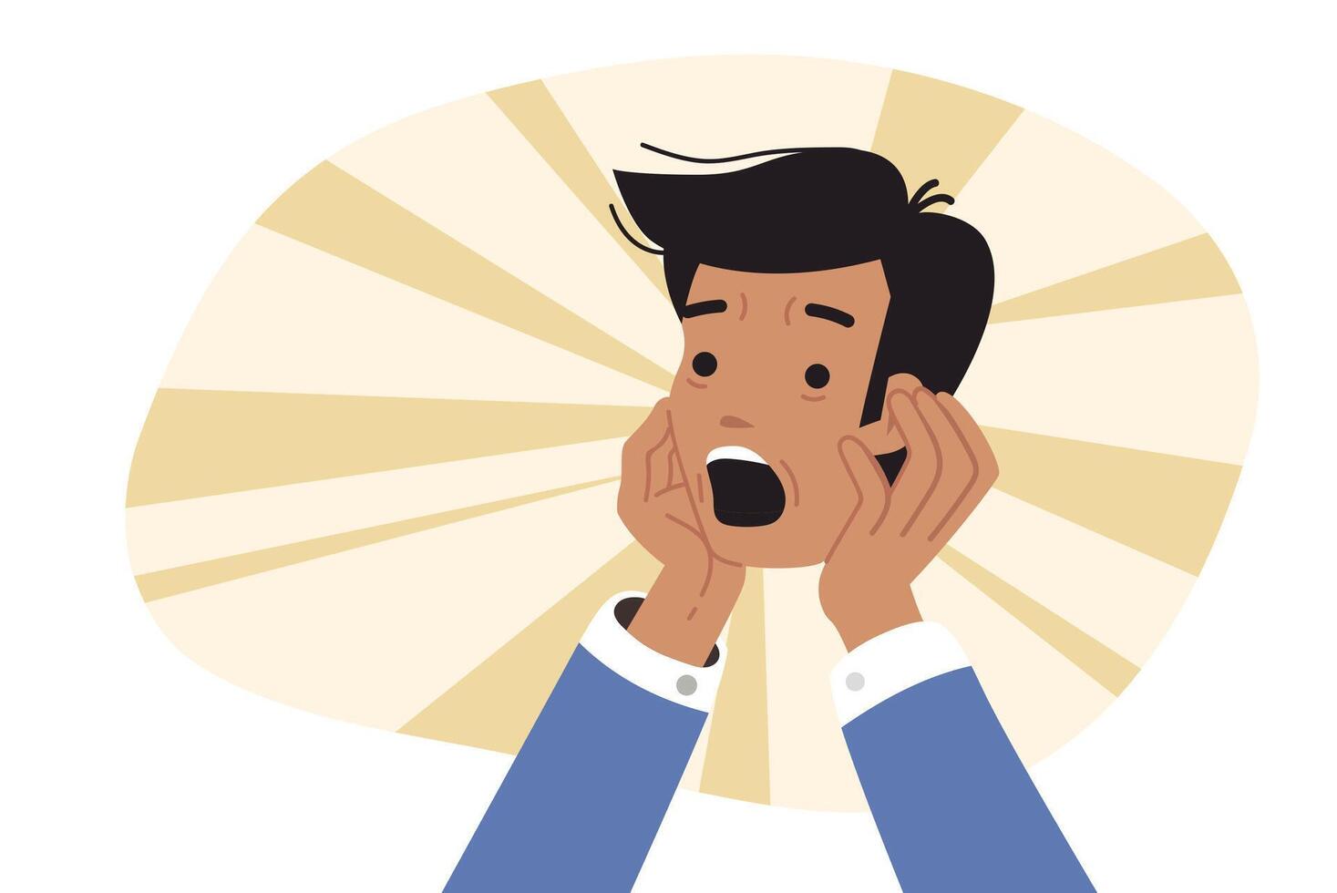Head of shocked man in hands of business person, for concept of fear of uncertain future vector