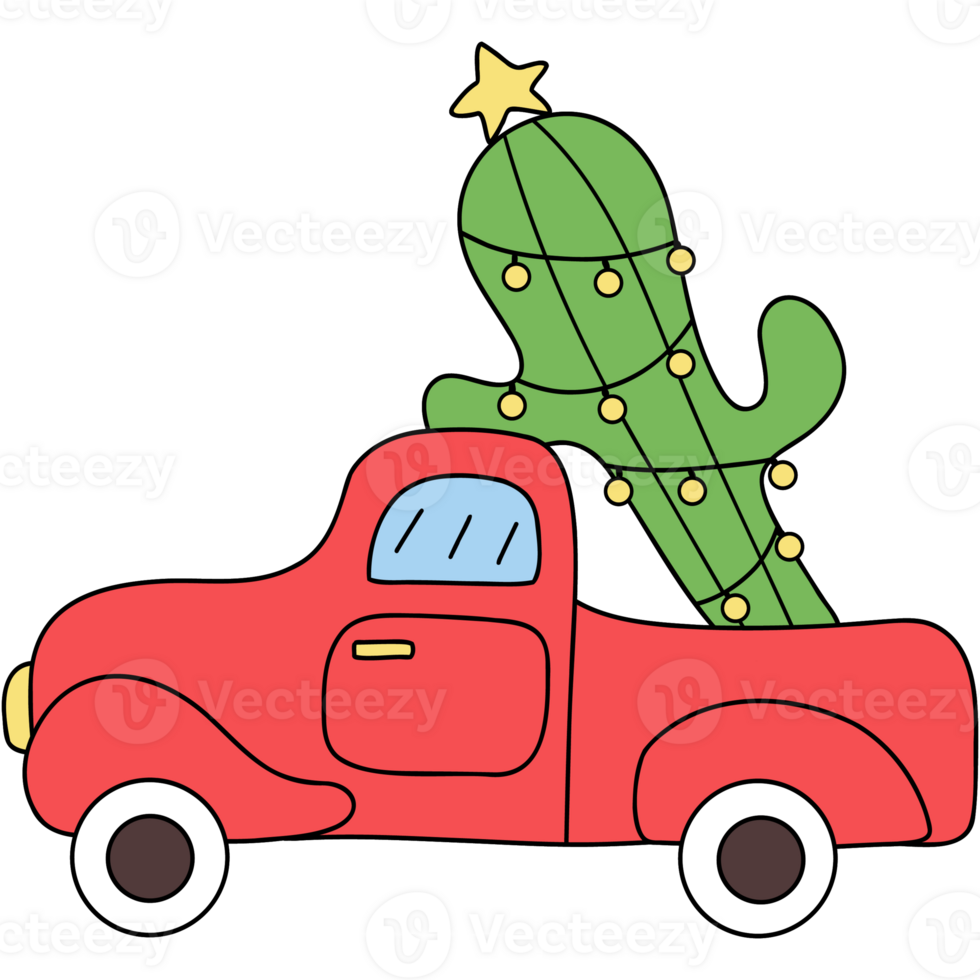 Cactus Christmas tree with truck png