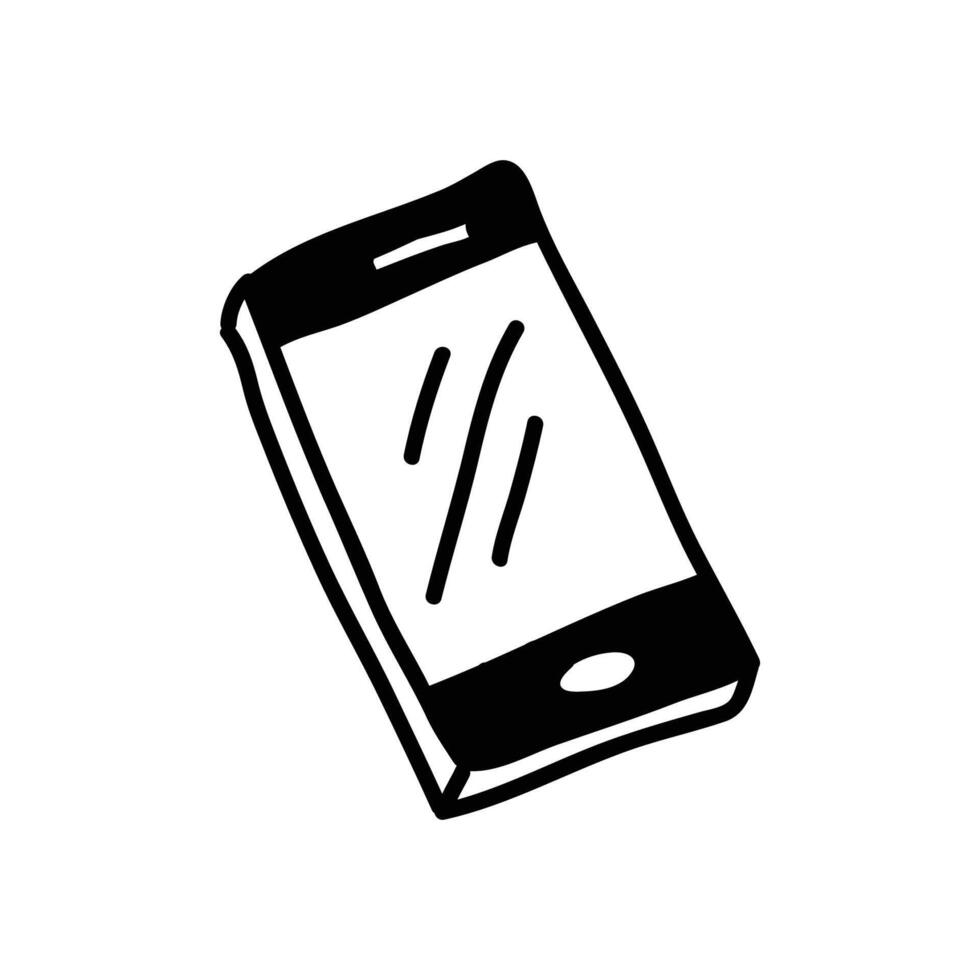 Classic Hand-Drawn Mobile Icon in Black and White Outline Design vector