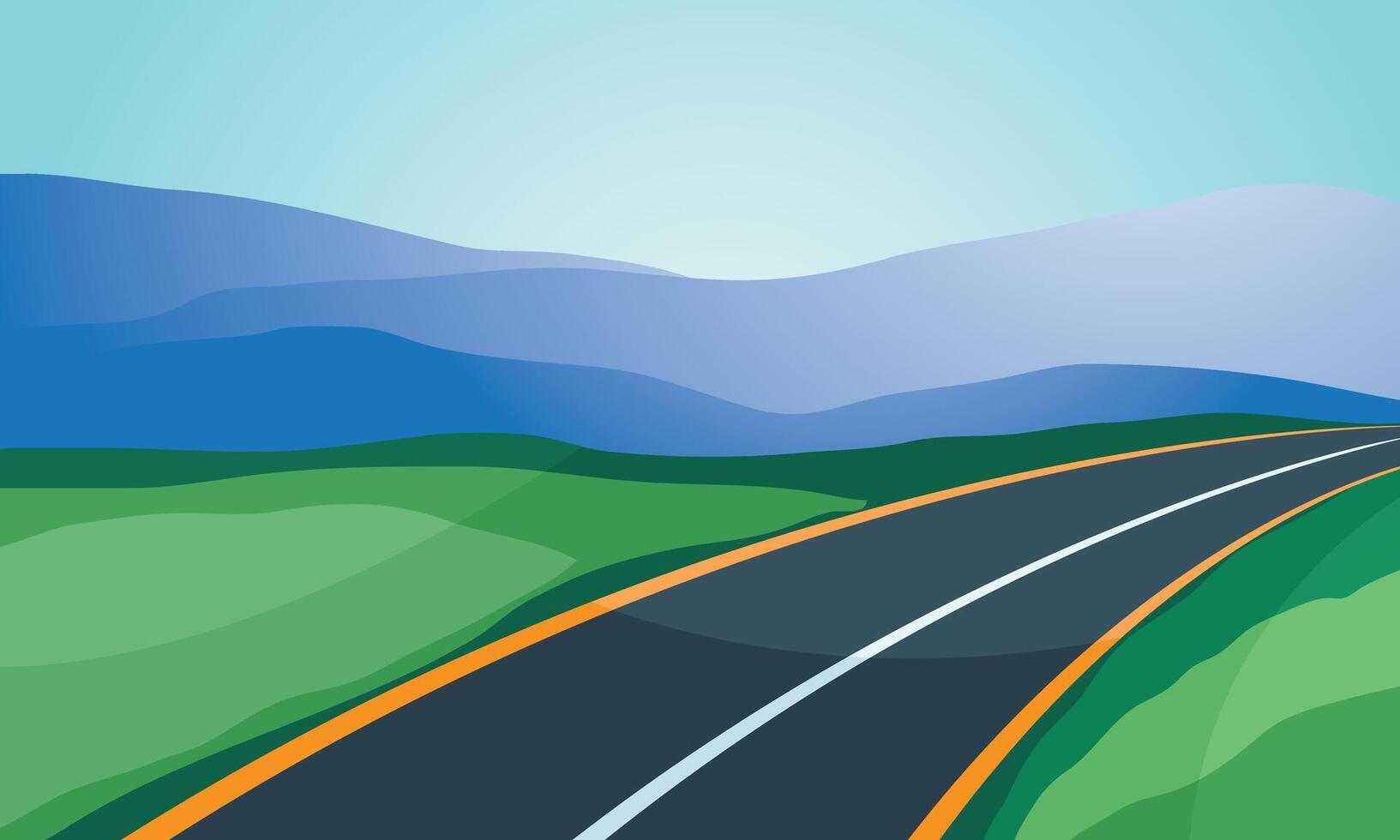 Road to mountain, Mountain view, Green meadow for background. vector