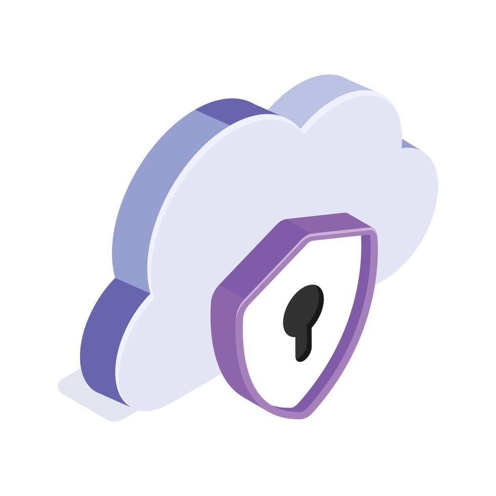 Secure cloud, cloud protection, cloud security isometric icon design vector