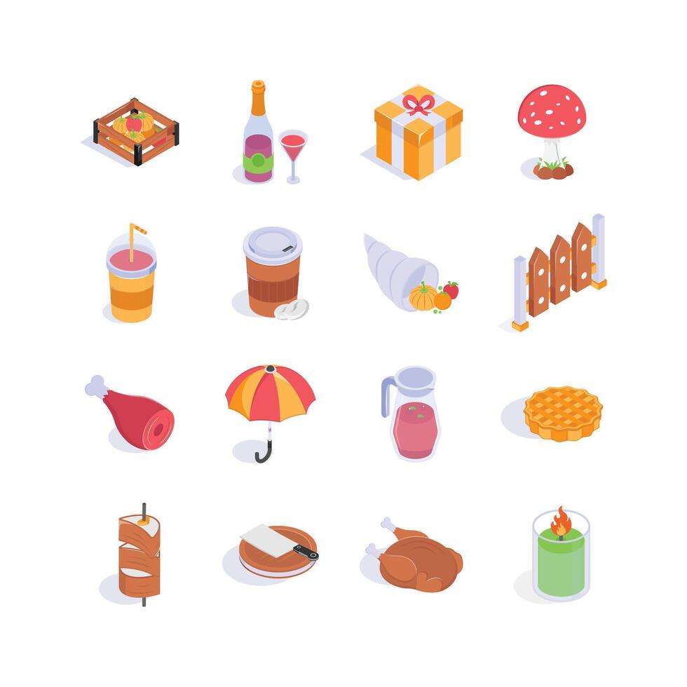 Get this amazing thanksgiving isometric icons set in modern style vector