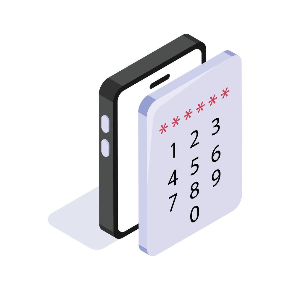 Mobile password isometric icon in modern style vector