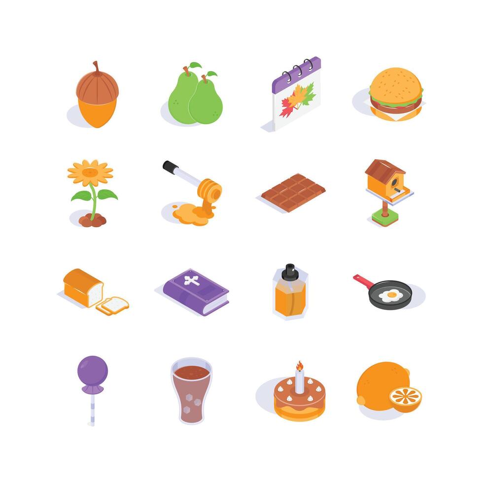Pack of thanksgiving isometric icons, isolated on white background vector