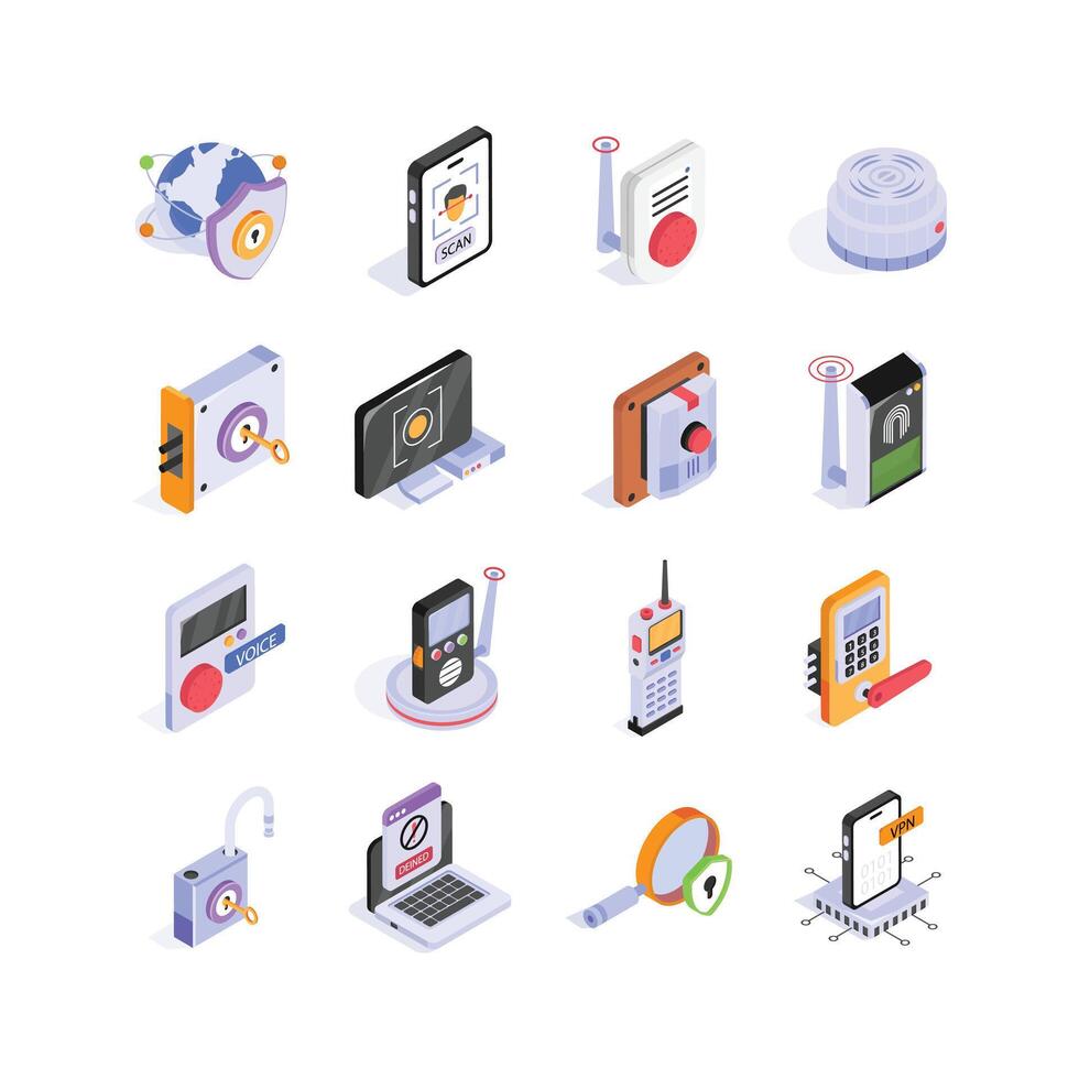Grab this amazing security and protection isometric icons set vector