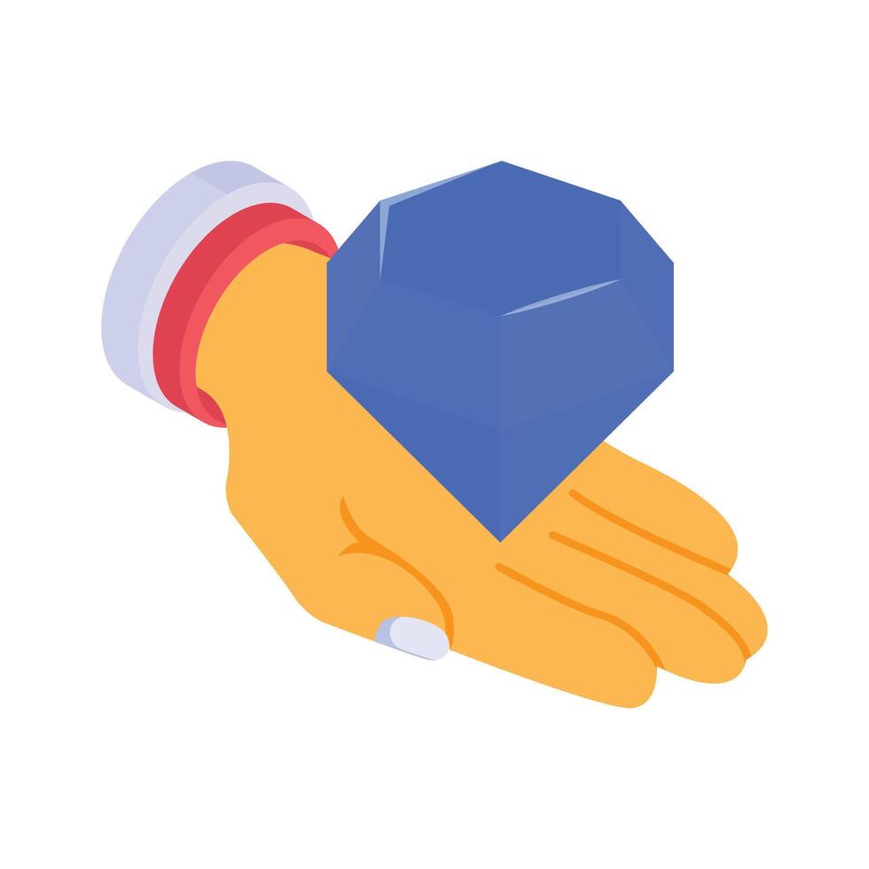 Hand holding diamond, isometric icon of premium service in modern style vector