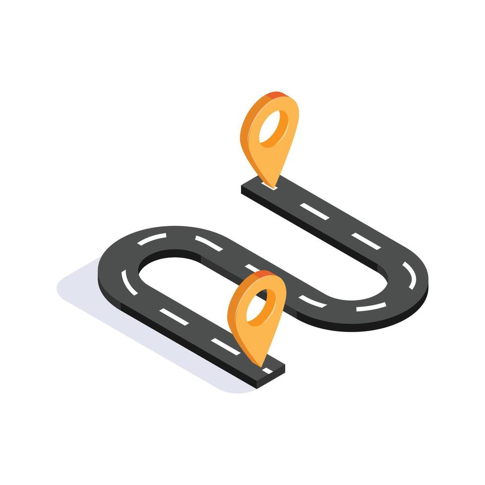 Map displaying a route with two location pins vector