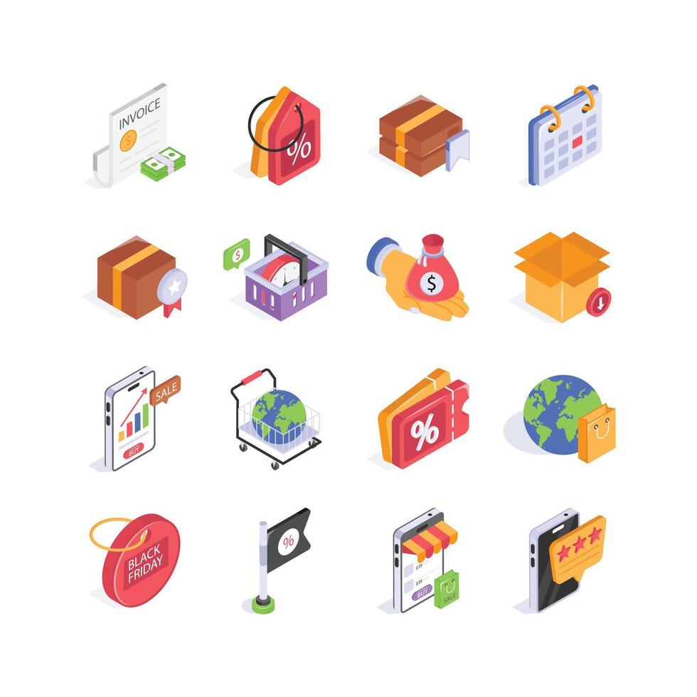 Take a look at this amazing black friday isometric icons in trendy style vector