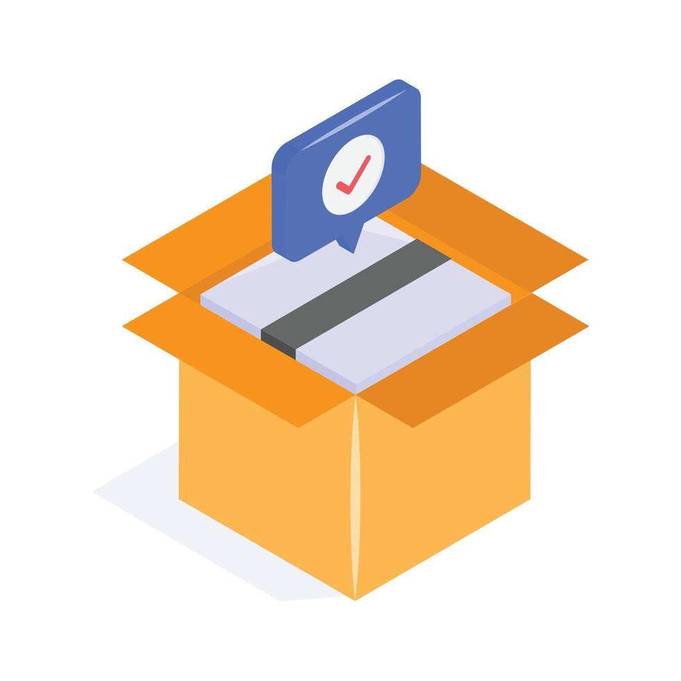 Cardboard with tick mark concept icon of order fulfillment, package delivered design vector