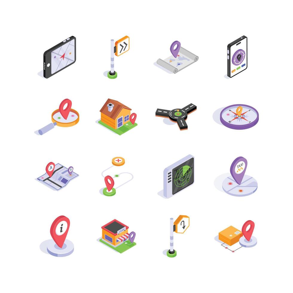 Get this creatively designed amazing maps and navigation isometric icons vector