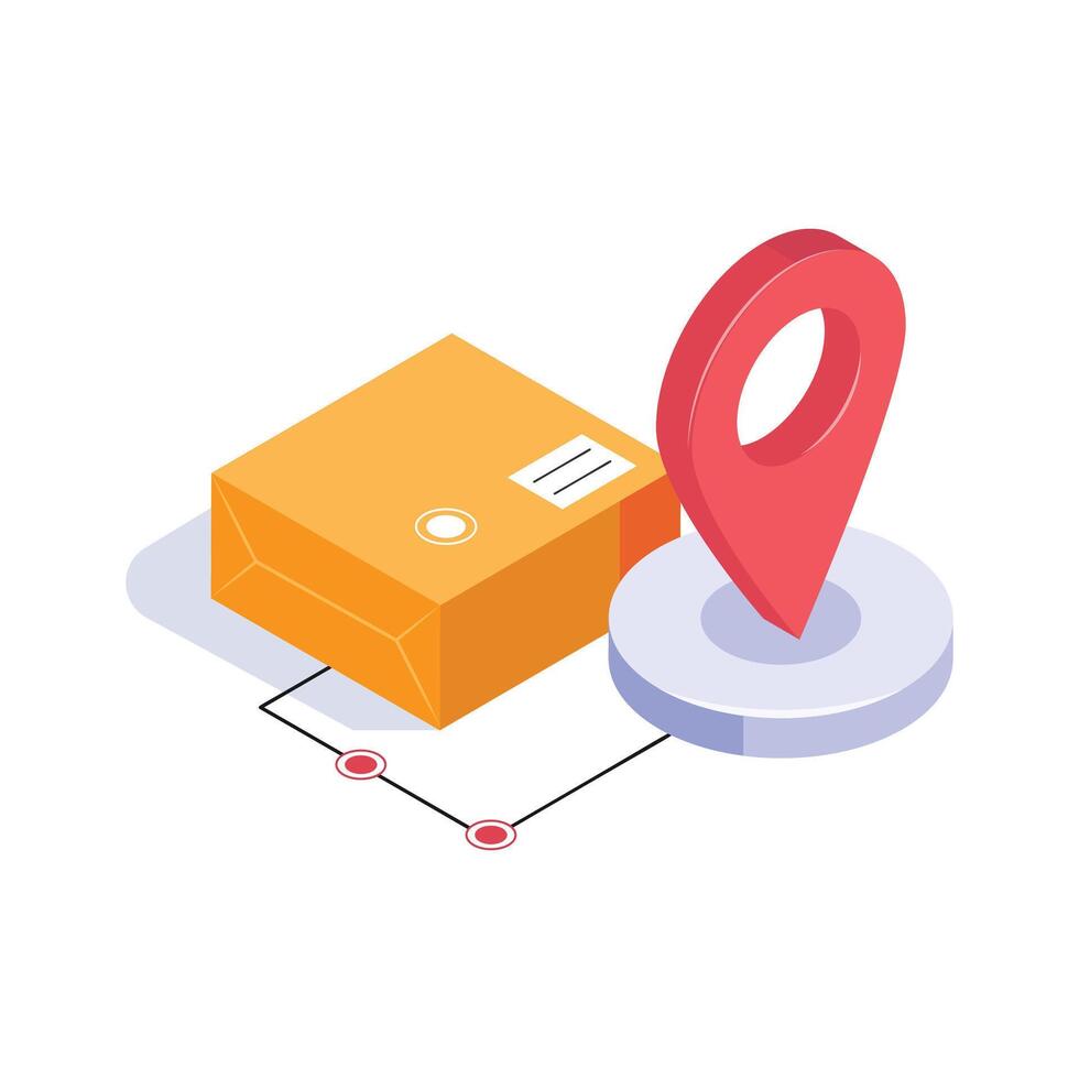 Delivery package with a location pin indicating its destination vector