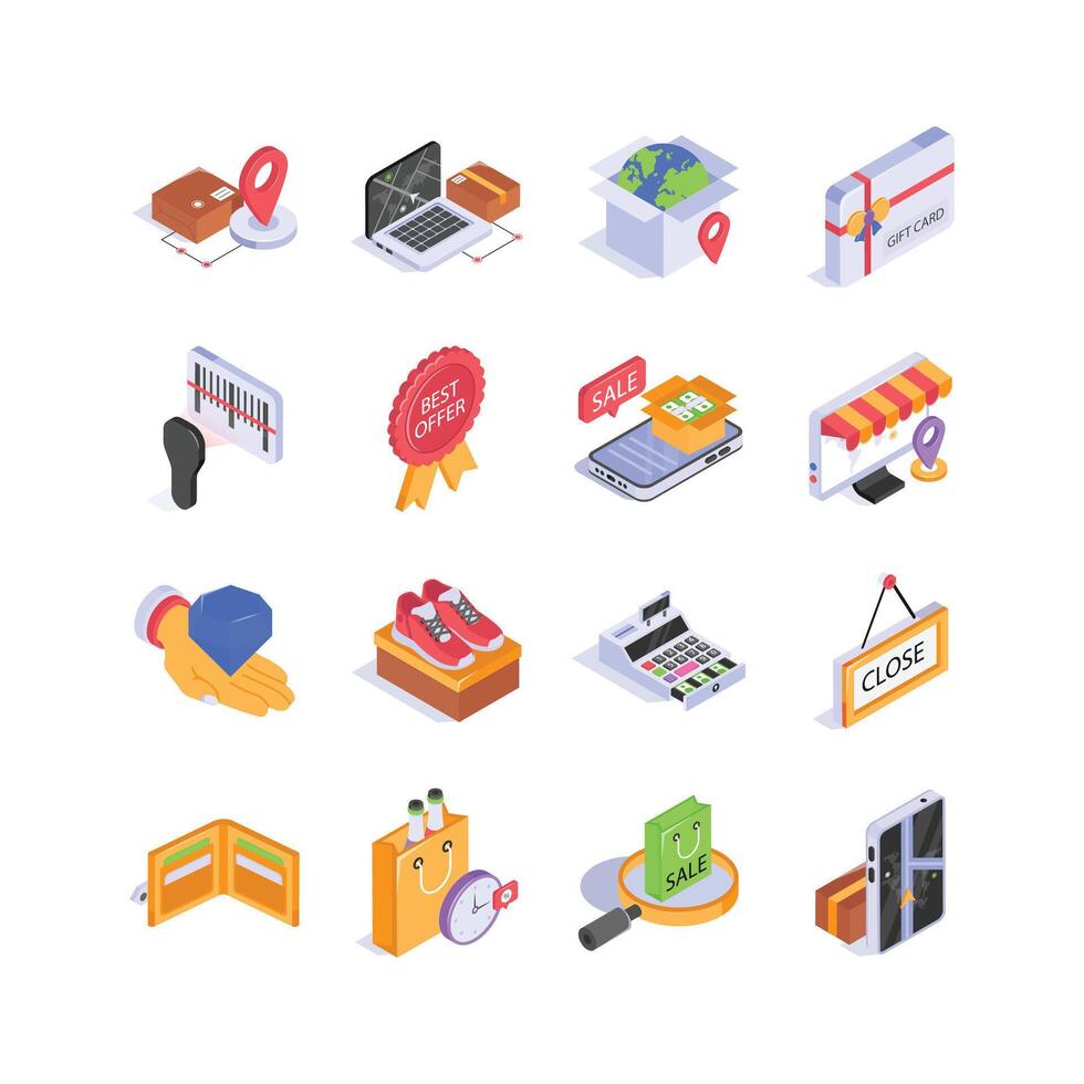 Well designed online shopping isometric icons, ready for premium use vector