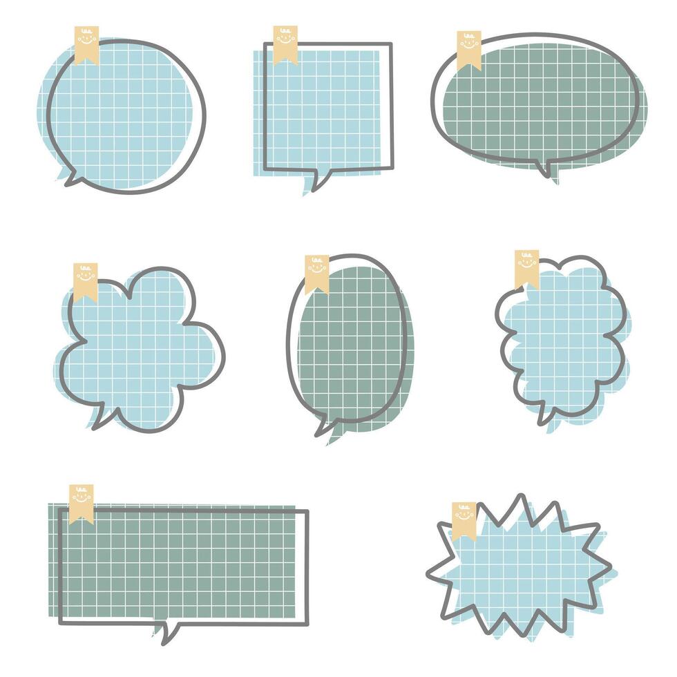 collection set of cute doodle hand draw colorful pastel color speech bubble balloon with bookmark, think speak talk text box banner vector