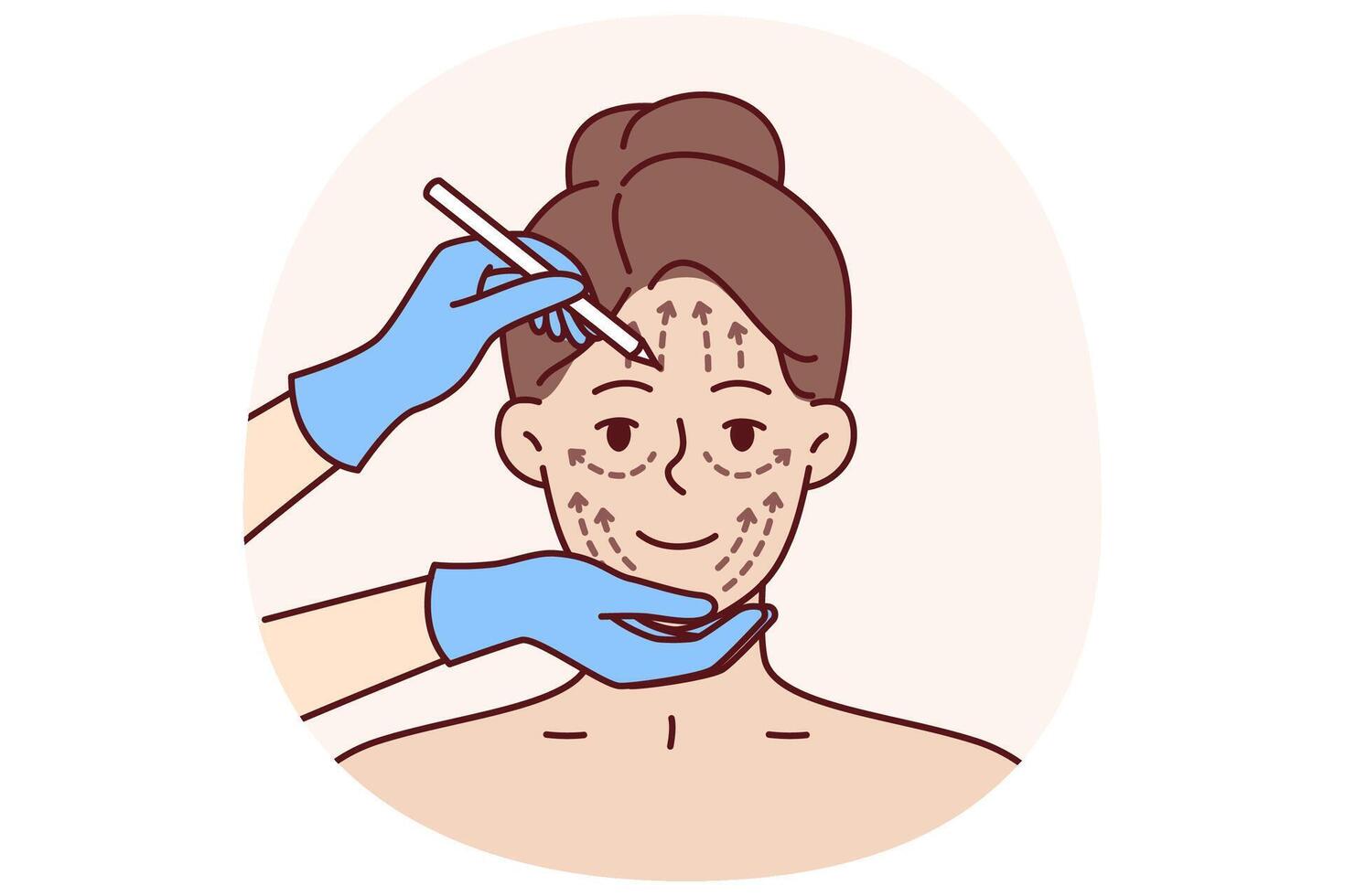 Cosmetic procedure for woman who wants to eliminate wrinkles or lifting problem areas vector