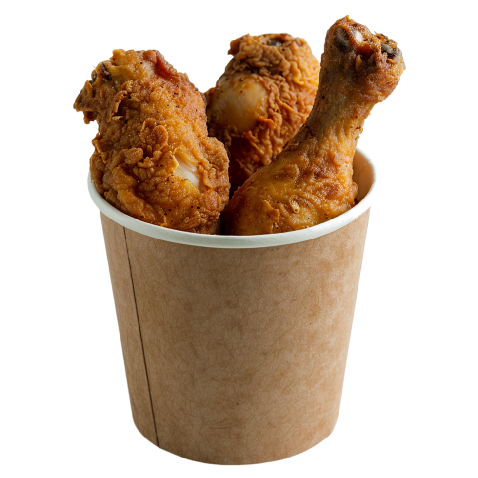 Fried chicken drumsticks in paper bucket isolate background png